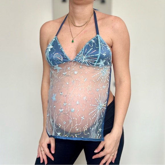 Handmade Y2K Fairycore Mermaid Embellished Halter Babydoll Backless Vest Top - S - Picture 1 of 8